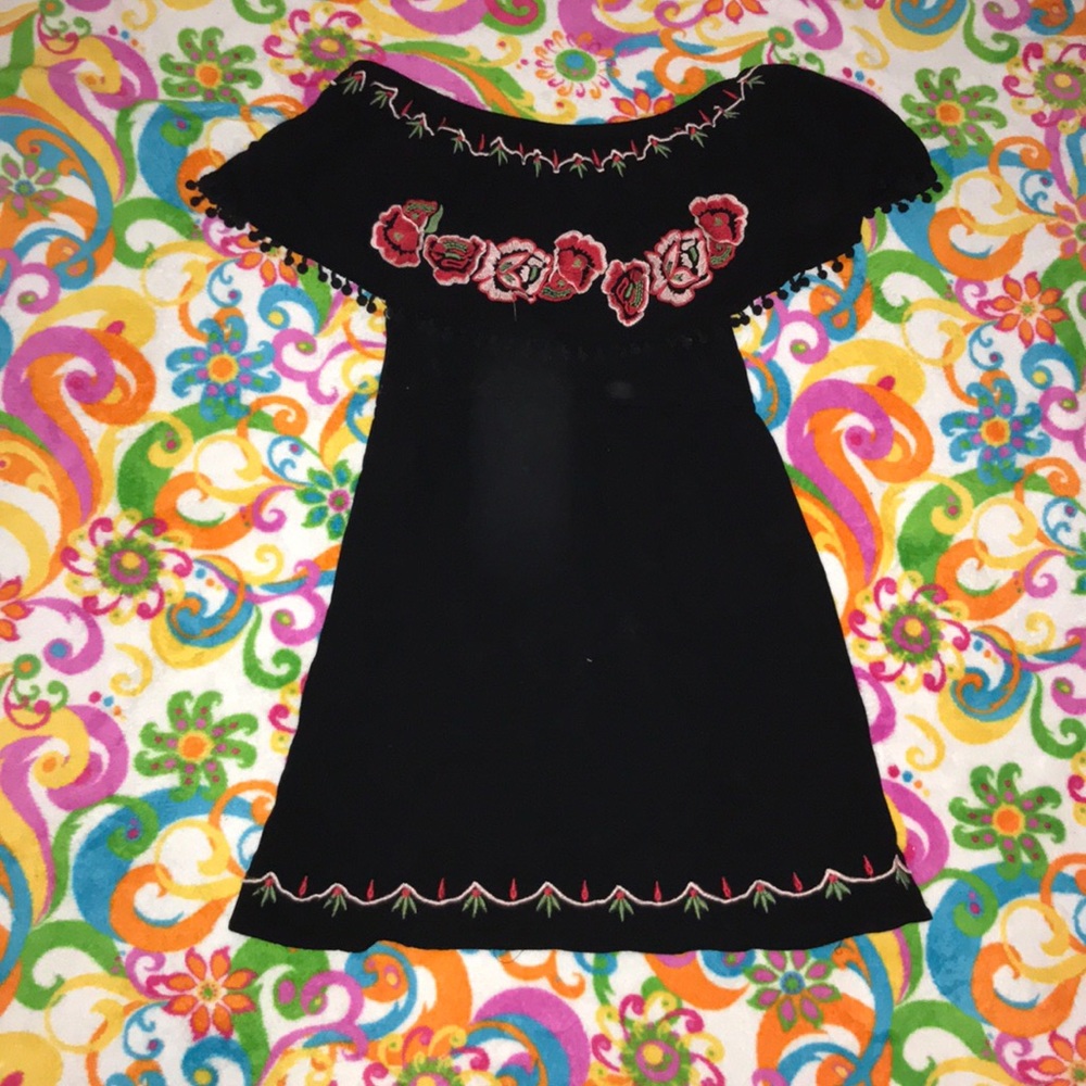 Groovy Off the Shoulders Embroidered Dress